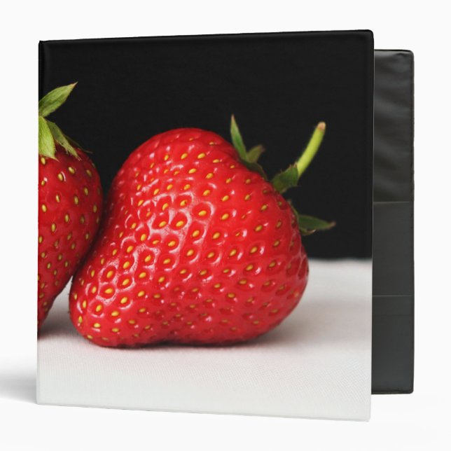 Strawberries On Black Over White rbcna 3 Ring Binder (Front/Inside)