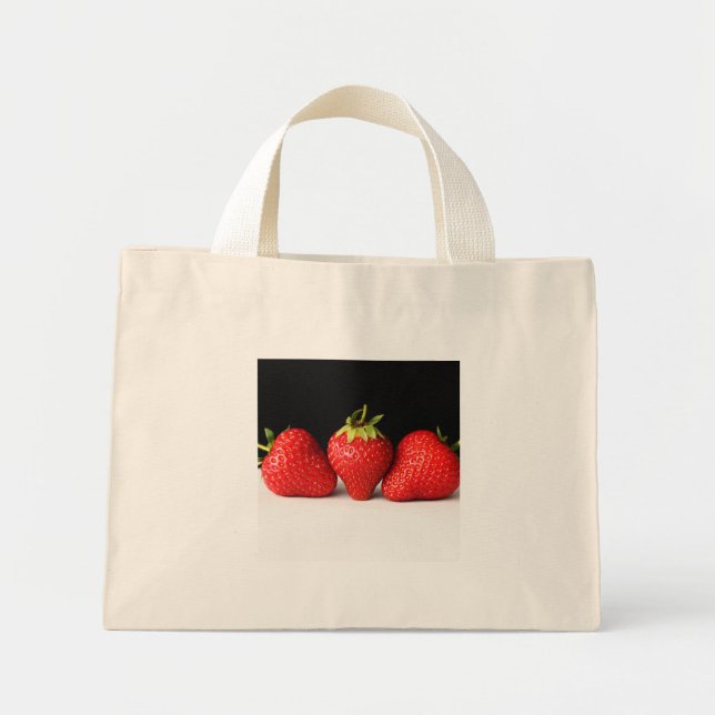 Strawberries On Black Over White ttcna Mini Tote Bag (Front)