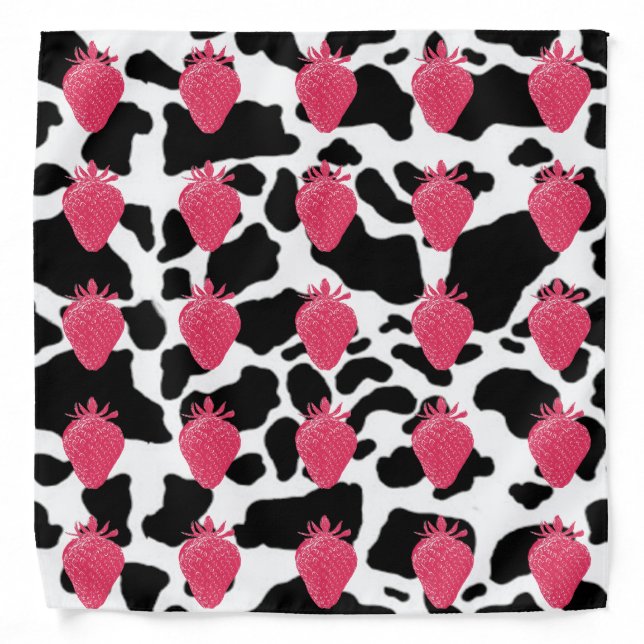 Strawberries on Cow print Bandana (Front)