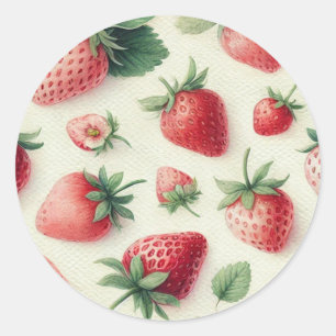 Strawberries on Cream Watercolor Berries Classic Round Sticker