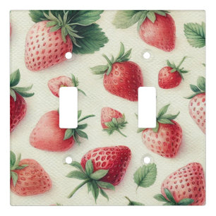 Strawberries on Cream Watercolor Berries Light Switch Cover
