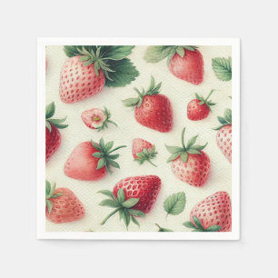 Strawberries on Cream Watercolor Berries Napkins