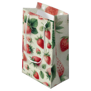 Strawberries on Cream Watercolor Berries Small Gift Bag