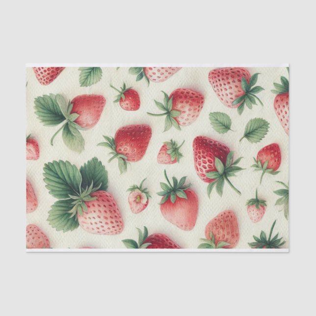 Strawberries on Cream Watercolor Berries Tissue Paper (Front)