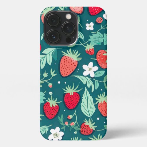 strawberries on green ground iPhone 13 pro case
