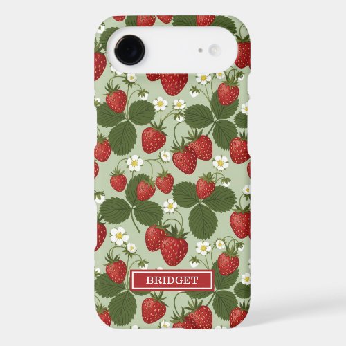 Strawberries On Green Monogrammed iPhone 17 Air Case
