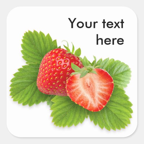Strawberries on leaves square sticker