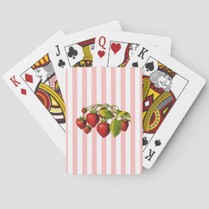 Strawberries on Pink and White Stripes Poker Cards
