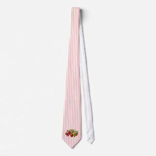 Strawberries on Pink and White Stripes Tie