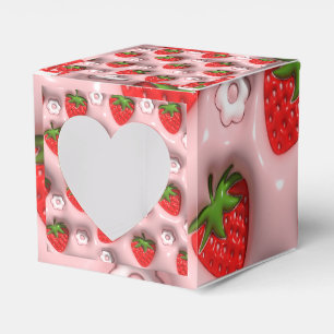 Strawberries On Pink Background Favor Boxes