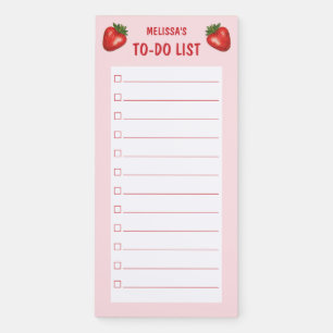 Strawberries On Pink Custom Text To-Do List Magnetic Notepad