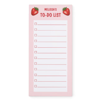 Strawberries On Pink Custom Text To-Do List Magnetic Notepad