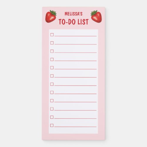 Strawberries On Pink Custom Text To_Do List Magnetic Notepad