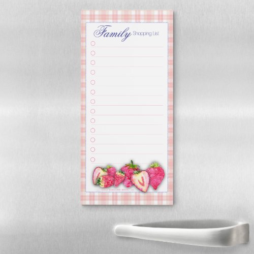 Strawberries on Pink Grocery List Magnetic Notepad