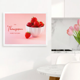 Strawberries On Pink Photo Custom Family Kitchen Poster