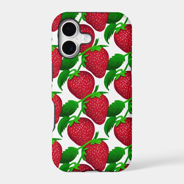 Strawberries on White Background Pattern   Iphone Case (Back)