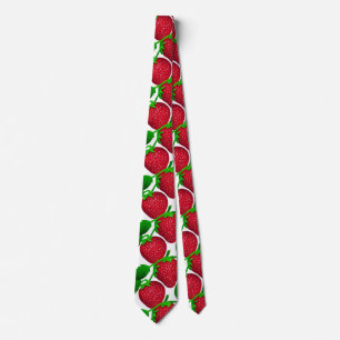 Strawberries on White Background Pattern Neck Tie