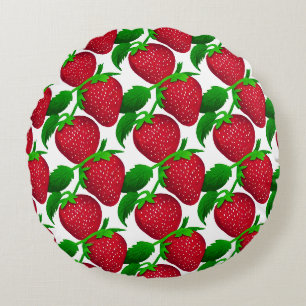 Strawberries on White Background Pattern Round Pillow