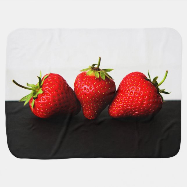 Strawberries On White Over Black bbi Baby Blanket (Horizontal)
