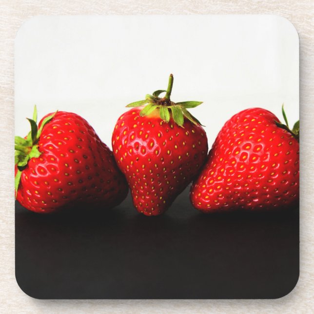 Strawberries On White Over Black coastercna Beverage Coaster (Front)