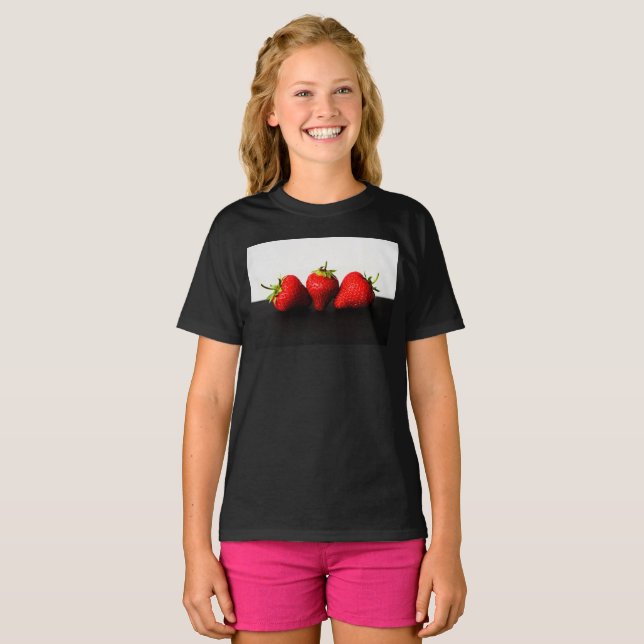 Strawberries On White Over Black gcm T-Shirt (Front Full)