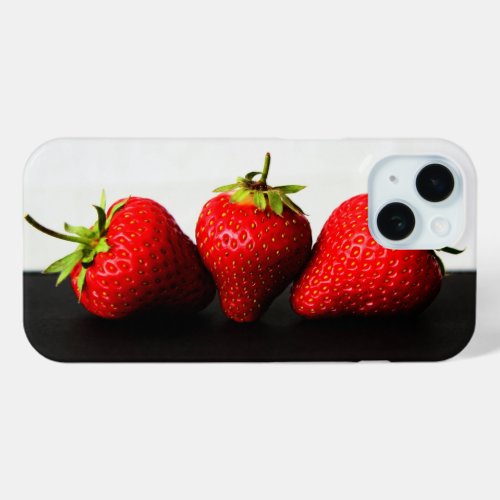 Strawberries On White Over Black iphcna iPhone 15 Case