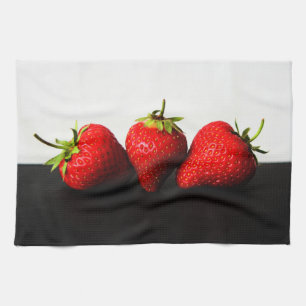 Strawberries On White Over Black ktcnm Kitchen Towel