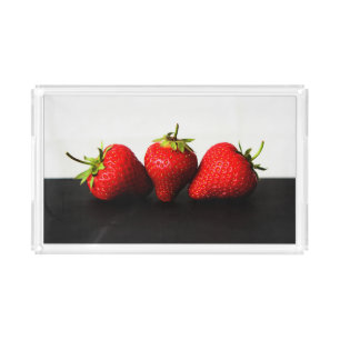 Strawberries On White Over Black stacna Acrylic Tray