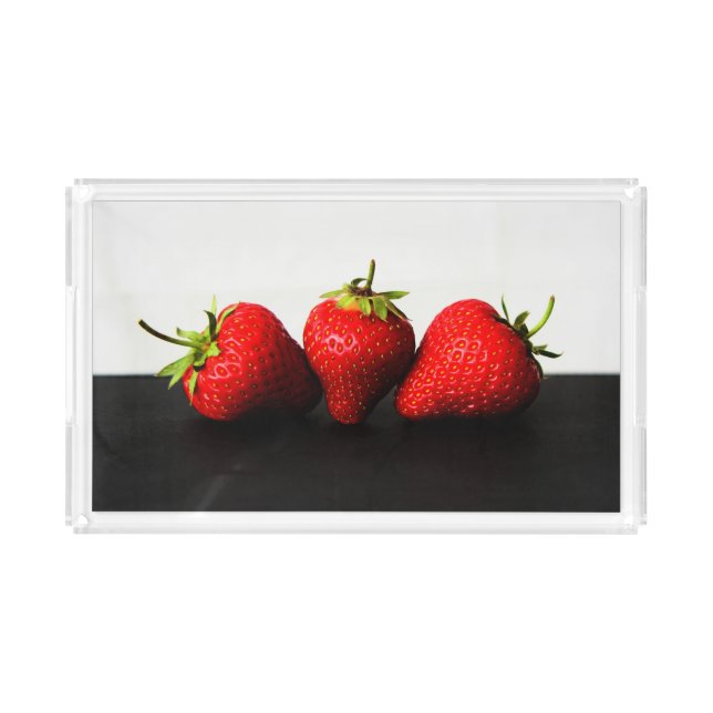 Strawberries On White Over Black stacna Acrylic Tray (Front)