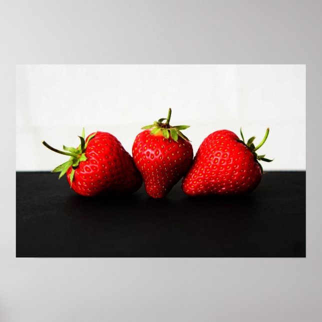 Strawberries On White Over Black wapcna Poster (Front)