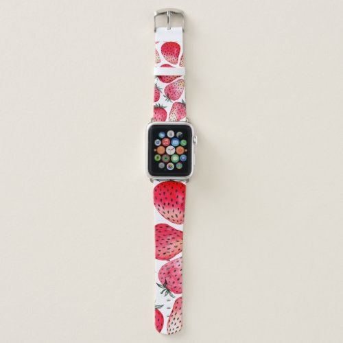 Strawberries painted with watercolor and ink seaml apple watch band