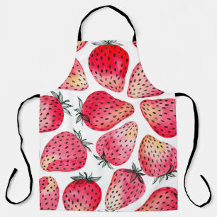 Strawberries painted with watercolor and ink seaml apron