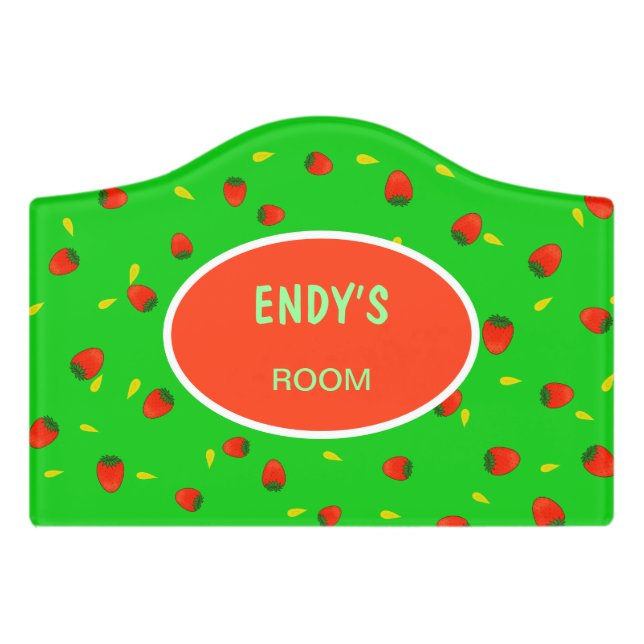 Strawberries pattern door sign (Small Crest Front)