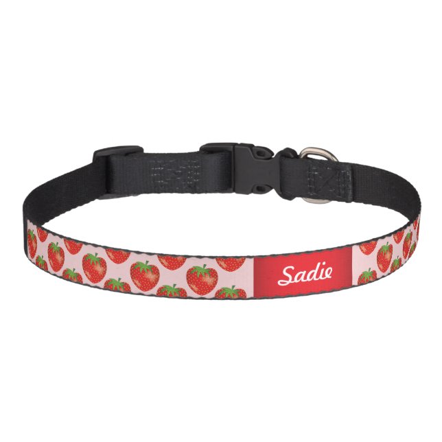 Strawberries Pattern On Pink And Custom Pet's Name Pet Collar (Front)