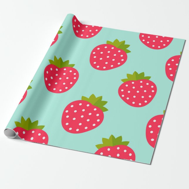 Strawberries pattern Wrapping Paper (Unrolled)