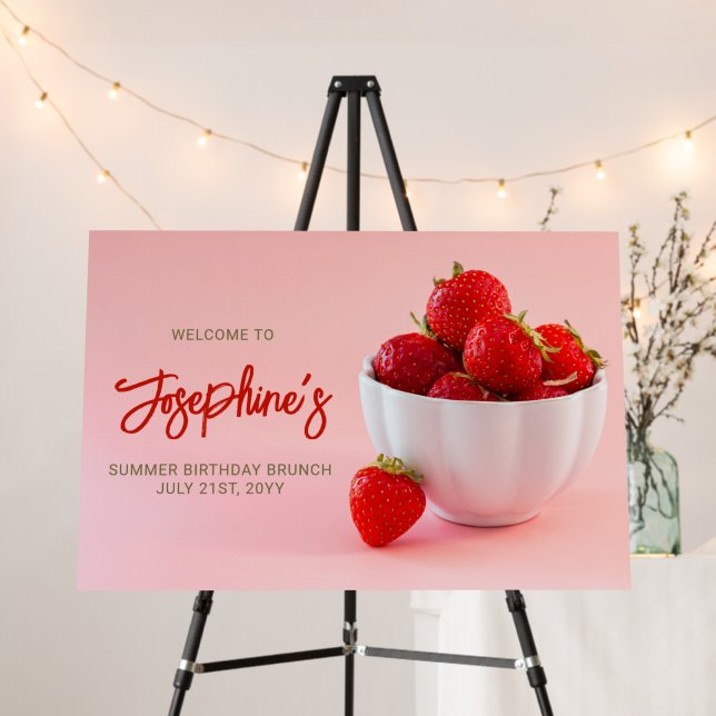 Strawberries Photo Summer Birthday Brunch Welcome Foam Board (In Situ (Stand))