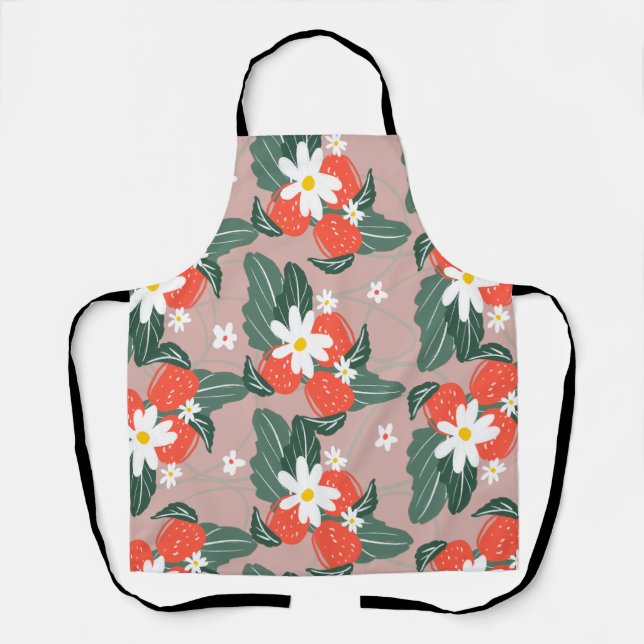 Strawberries Picking Patch Pattern Hand Drawn Apron (Front)
