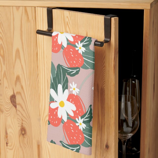 Strawberries Picking Patch Pattern Hand Drawn  Kitchen Towel (Thirds Fold)