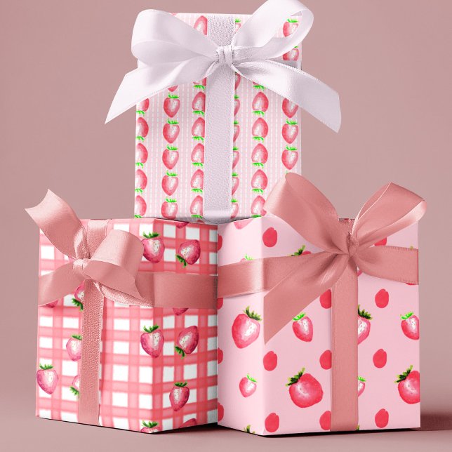 Strawberries Pink and Red Watercolor Wrapping Paper Sheets (Creator Uploaded)