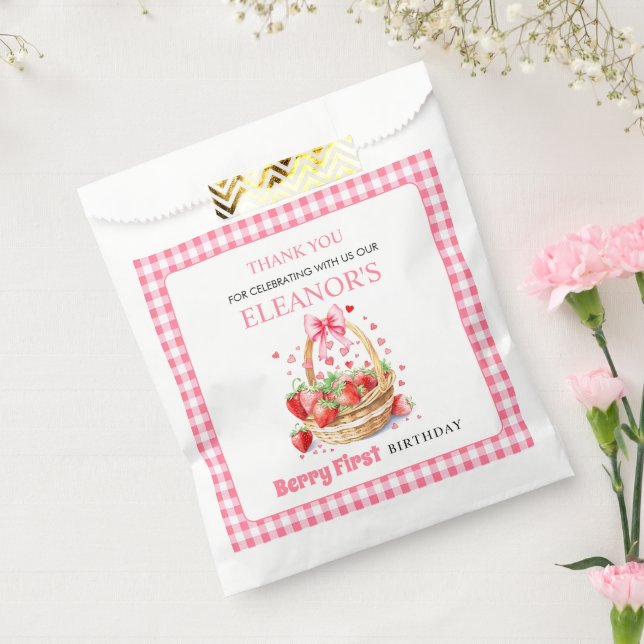 Strawberries pink Berry First Birthday Thank You Favor Bag (Sealed)