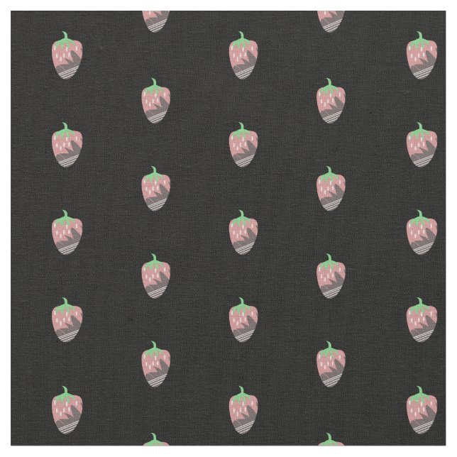Strawberries Pink Black Fruit Pattern Fabric (Close Up)