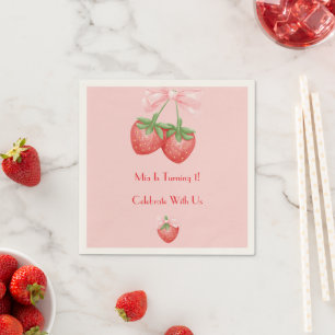 STRAWBERRIES PINK BOW BIRTHDAY NAPKINS
