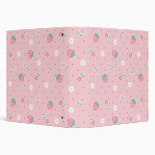 Strawberries Pink Flowers Dots Kawaii Cute Pastel 3 Ring Binder