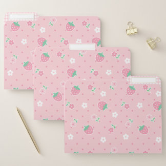 Strawberries Pink Flowers Dots Kawaii Cute Pastel File Folder