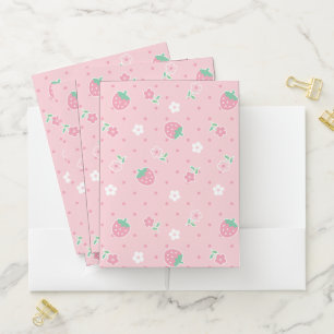 Strawberries Pink Flowers Dots Kawaii Cute Pastel Pocket Folder