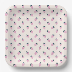 strawberries pink  paper plates
