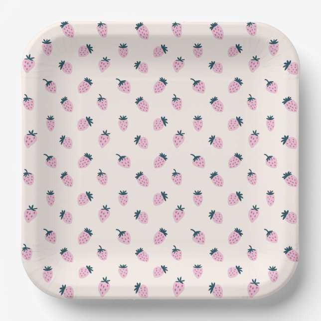 strawberries pink  paper plates (Front)