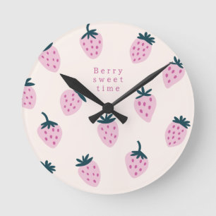Strawberries pink  round clock