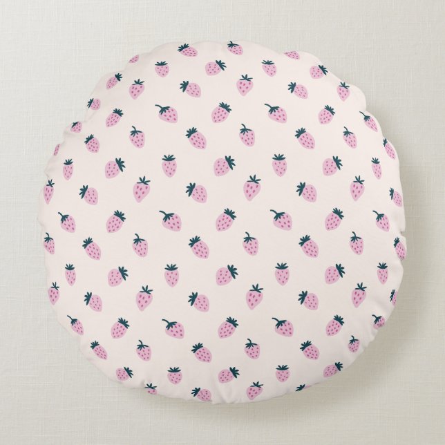 strawberries pink  round pillow (Front)