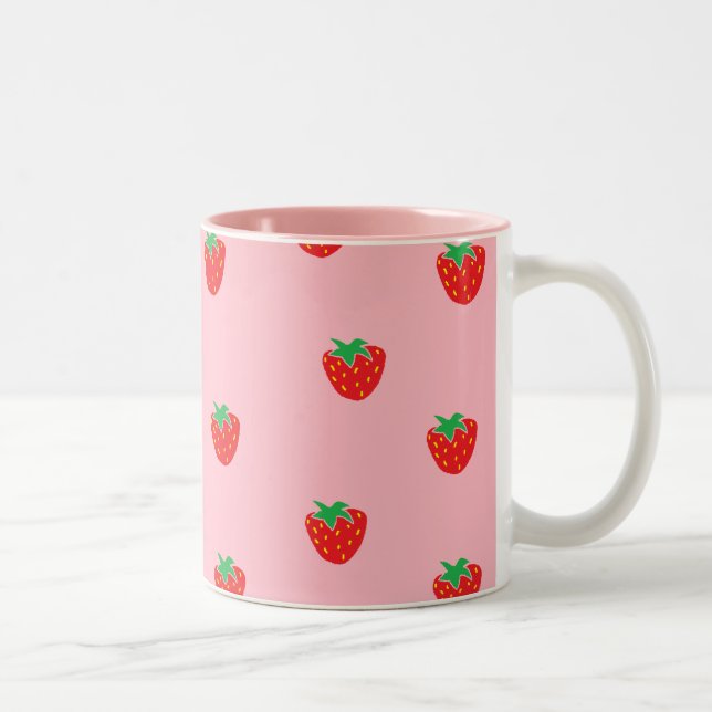 Strawberries Pink Two-Tone Coffee Mug (Right)